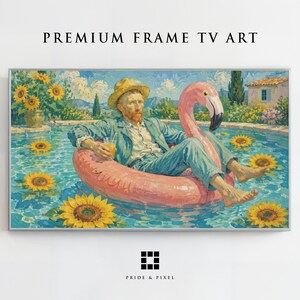 Cadre photo Van Gogh « Flamants roses à la piscine », style artistique estival, à télécharger sur Samsung Art Mode.