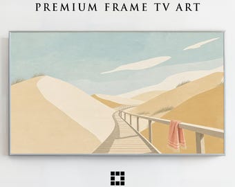 Boardwalk Through Sandy Dunes Frame TV Art, Minimalist Coastal Samsung Art Mode Download