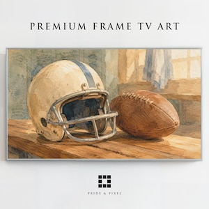 Marco de fútbol vintage para TV, acuarela de casco y balón, descarga del modo de arte de Samsung