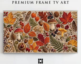 Samsung Frame TV Art, Alfabeto autunnale ricamato della natura, Arazzo popolare autunnale, Download in modalità artistica