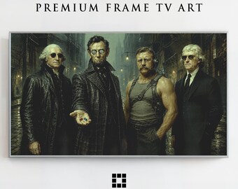 Cyberpunk Presidents Frame TV Art, Black Coat Sci Fi Crew Samsung Art Mode Download
