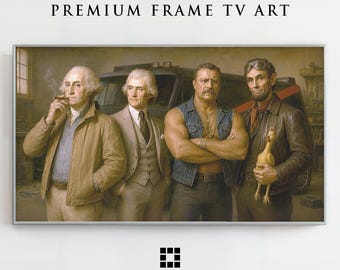 Retro Action Team Presidents Frame TV Art, 80s TV Hero Parody Samsung Art Mode Download