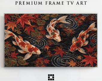 Samsung Frame TV Art, Riflesso di carpa koi in acero, Arazzo popolare autunnale, Download in modalità artistica