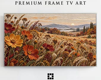 Samsung Frame TV Art, Campo di fiori selvatici di zafferano, Arazzo popolare autunnale, Download modalità artistica