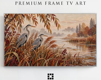 Samsung Frame TV Art, Aironi tra i canneti, Arazzo popolare autunnale, Download in modalità artistica