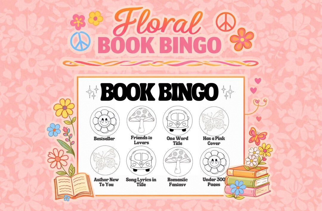 Floral Book Bingo | Cozy Reading Challenge Printable | Hippie Bookish ...