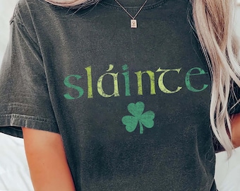 Comfort Colors Slainte Shirt, Retro St Patricks Day Tee