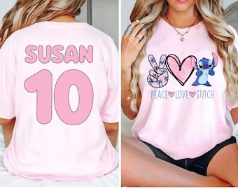 Peace Love Stitch Birthday Sweatshirt, Custom Name Birthday Girl Shirt, Stitch Birthday Outfit, Disney Birthday Gift, Personalized Birthday