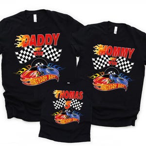 Birthday Boy Fire Race Wheel Custom Family Birthday Theme Shirts image 1
