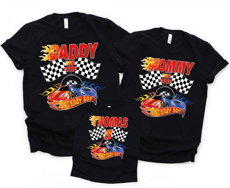 Birthday Boy Fire Race Wheel Custom Family Birthday Theme Shirts image 1