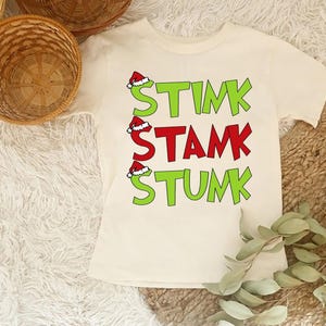 Stink Stank Stunk Christmas Shirts for Kids, Toddler Youth Grieench Tees, Grin Natural Baby Onesie®