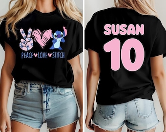 Peace Love Stitch Birthday Shirt, Birthday Girl Custom Name, Age Personalized