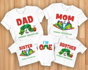 Hungry Caterpillar First Birthday Shirts, Family Matching Caterpillar Birthday Party T-Shirt, Baby&#39;s First Birthday Gift, I&#39;m One Tee