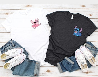 Stitch And Angel Minimal Matching Shirts