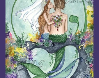 BEACH TURTLE Mermaid Print from Original Painting By Camille Grimshaw