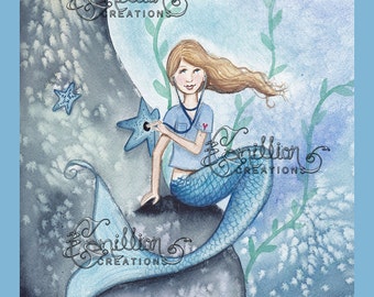 Heartbeat Nurse Mermaid from Original Watercolor Painting by Camille Grimshaw Art