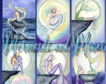 Moons and MERMAIDS Note Cards from Original Watercolors by Camille Grimshaw