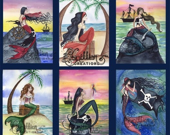 Pirate Blank MERMAID Note Cards from Original Watercolors by Camille Grimshaw