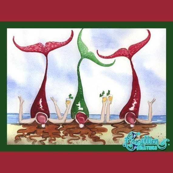 Navidad Playa rompope Sirena nota cartas de Original Acuarelas De Grimshaw