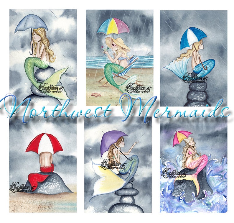 Northwest Mermaids Blank Note Cards from Original Watercolors by Camille Grimshaw image 1