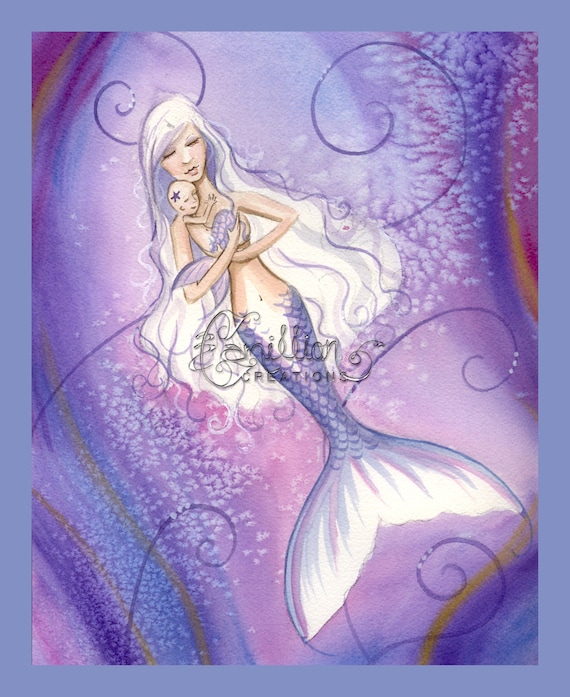 All My Love Mermaid and Baby Print from Original Painting By Camille Grimshaw