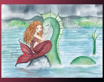 Loch Ness Mermaid Print from Original Watercolor Painting by Camille Grimshaw