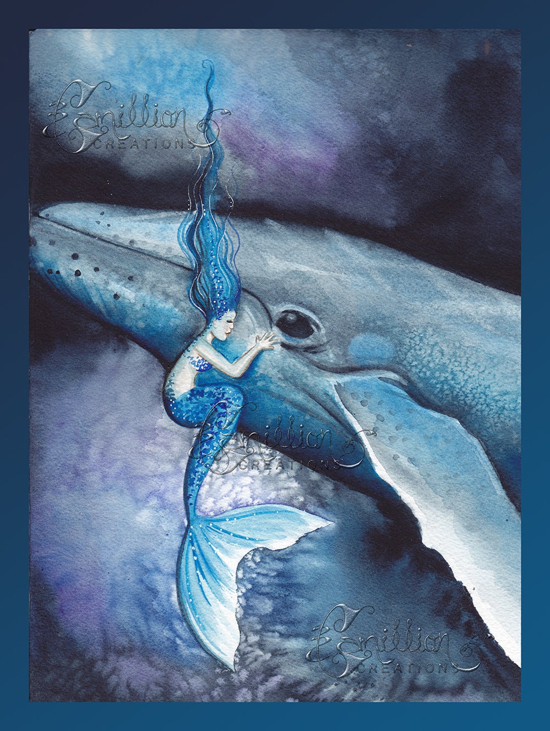Mermaid and Whale Print From Original Watercolor Painting by Camille ...