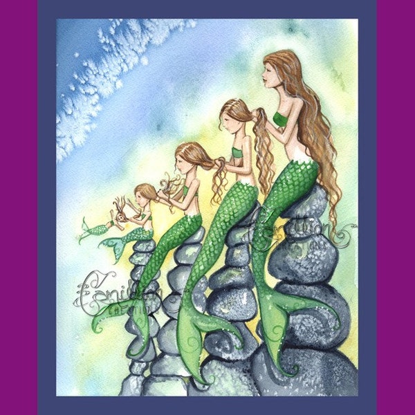 Five Mermaids Family Print from Original Watercolor Painting by Camille Grimshaw