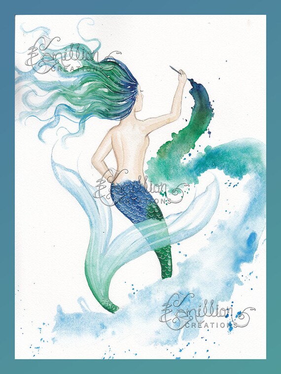 Baby Mermaid Print from Original Painting By Camille Grimshaw nursery sea fairy 