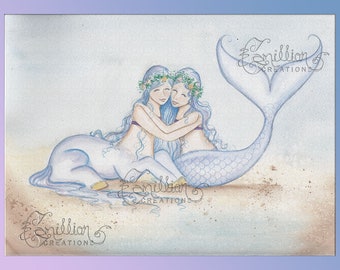 Forever Friendship Mermaid and Centaur Print from  Original Watercolor Painting by Camille Grimshaw