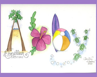 4 Letter Personalized Name Art Illustration Original Watercolor Painting Drawing by Camille Grimshaw