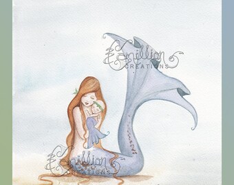 Pure Love  Mermaids Print from Original Watercolor Painting by Camille Grimshaw