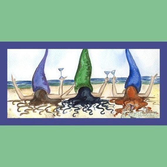 THREE/'S A PARTY Mermaid Beach Print from Original Painting By Camille Grimshaw