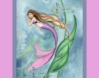 Mermaid Swimming Print from Original Watercolor Painting by Camille Grimshaw