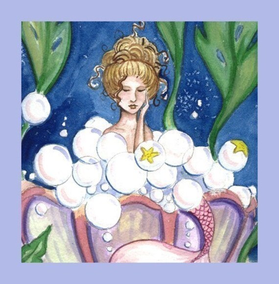BUBBLE BATH Mermaid baby print from Original Painting By Camille Grimshaw