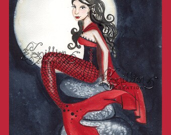 Vampire Mermaid from Original Watercolor Painting by Camille Grimshaw