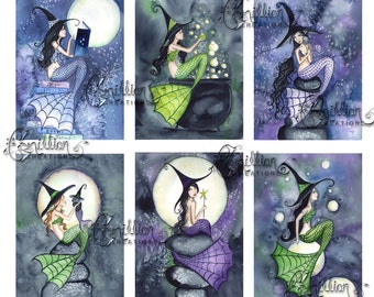Mer Witches (set #2) Blank MERMAID Note Cards from Original Watercolors by Camille Grimshaw
