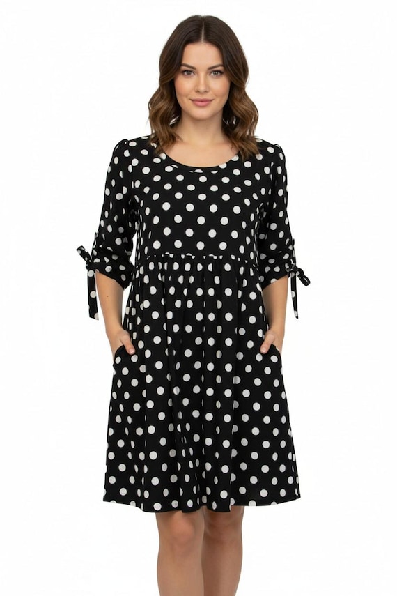 polka dot empire waist dress Figure Skating Dresses Rhinestones Black Empire Waist Sleeves Option B –  Boutique Step Up main image 0
