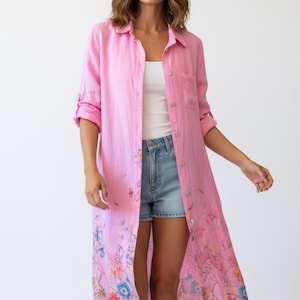 イタリア製リネン花柄ダスタードレス