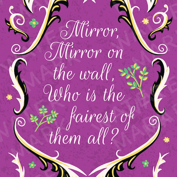 Fairytale Poster - White as Snow Grimms Fairy Tales - Mirror Mirror - Printable - Downloadable - DIY