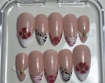 Animal Prints Press On Nails, red white and black designs, Reusable, Salon Quality Nails
