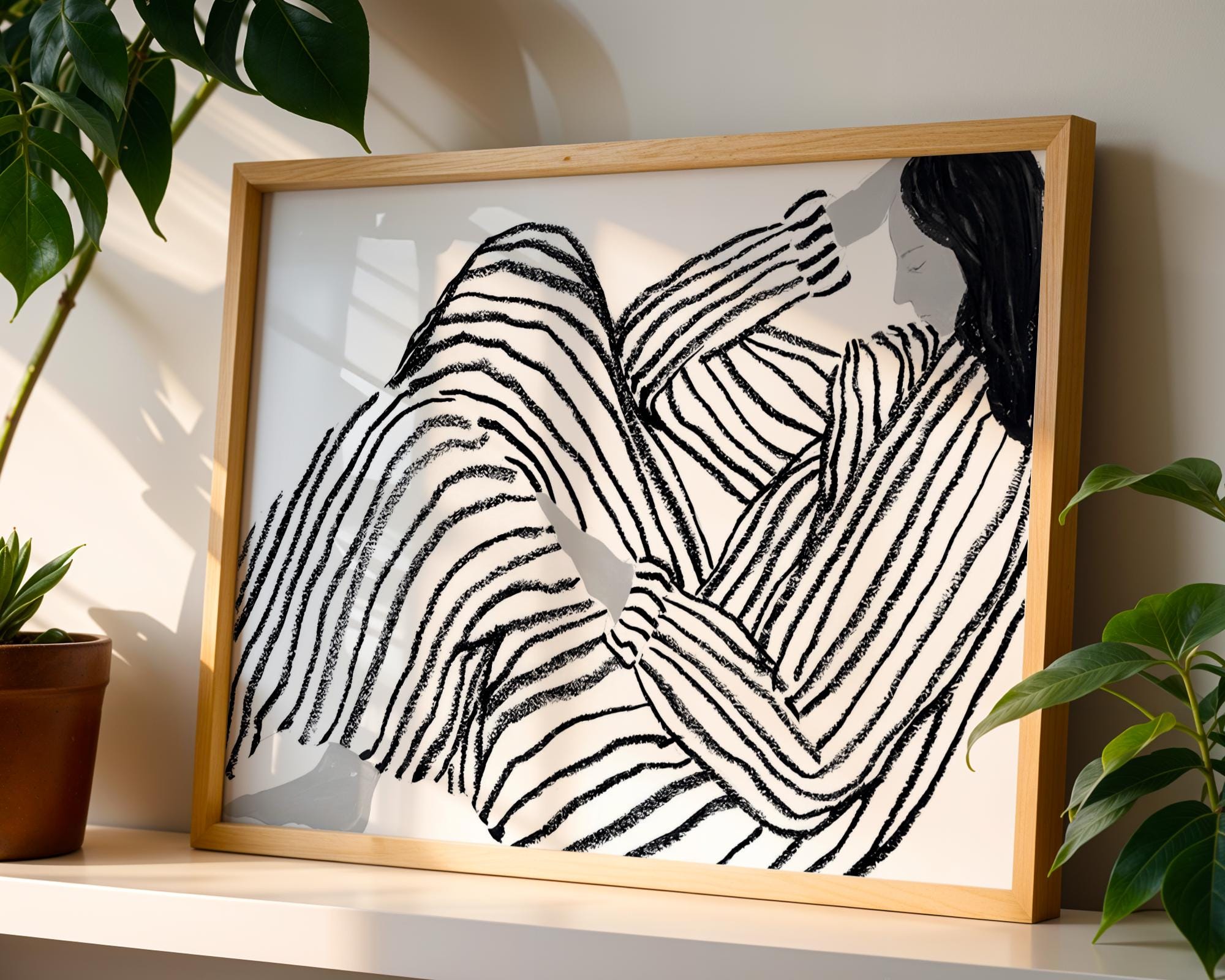 Minimalist Female Line Art Print | Black and White Abstract Woman ...