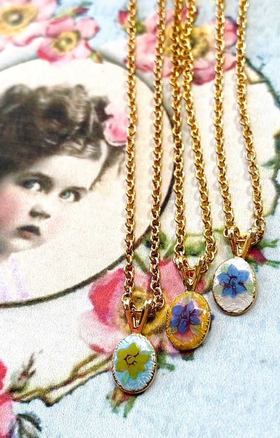 Vintage Guilloche Enamel Flower Necklace, Choice … - image 1