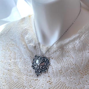 Victorian Art Nouveau Style Silver Heart Pendant Necklace, Vintage Style with Stainless Steel Chain image 4