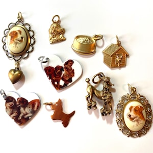 Choose a Charm, Vintage Animal Charms Pendants, Dogs, Cameo, Hearts, Brass, Poodle, Dog House, For Bracelet or Necklace, Add on Charms