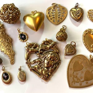 Auswahl an Charm Anhänger, Vintage Messing Herz Jugendstil Dame, viktorianischen Stil Charms, Emaille Rosen, für Halskette Armband, Schmuck machen