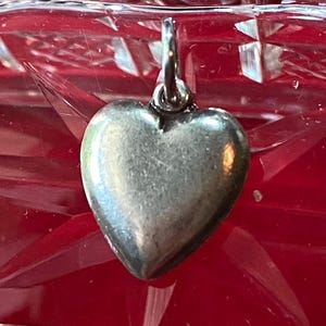 Vintage Silver Puffy Heart Charm Pendant, For Charm Bracelet or Necklace, Gift For Her, Romantic
