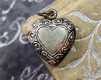 Vintage Puffy Heart Charm, Choice of Chain, Gift for Her, Antique Silver Charm, For Necklace or Bracelet, Mini Charm, Minimalist Jewelry