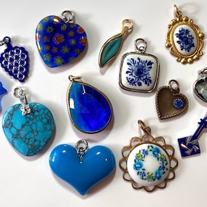 Pick a Charm, Vintage Charms Pendants, Delft, Blue Colors, Heart, Flower, Millefiori, Leaf, Turquoise, For Bracelet Necklace, Gift for Her