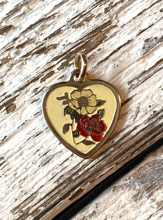 Vintage Enamel Heart Charms Vintage Flower Enamel Heart Charm